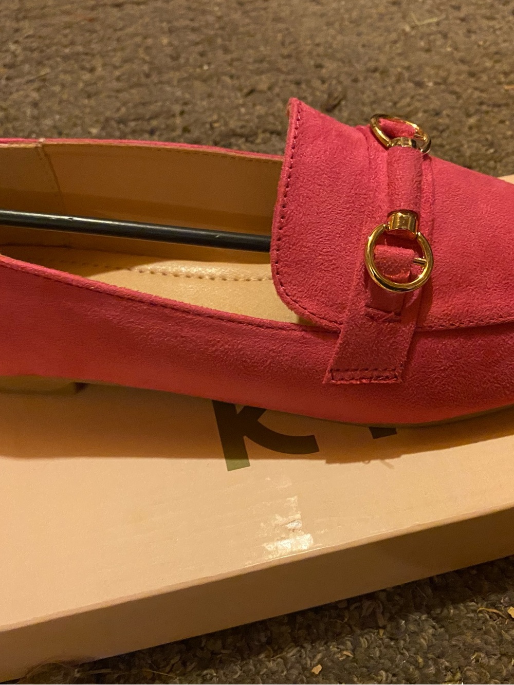 Yoki Hot Pink Suede Slip-On Loafer with Gold Ring Detail
